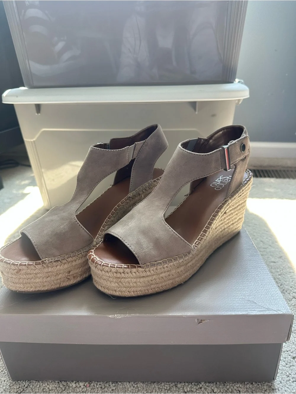 Franco Sarto Taupe Suede Espadrille Wedge Sandals